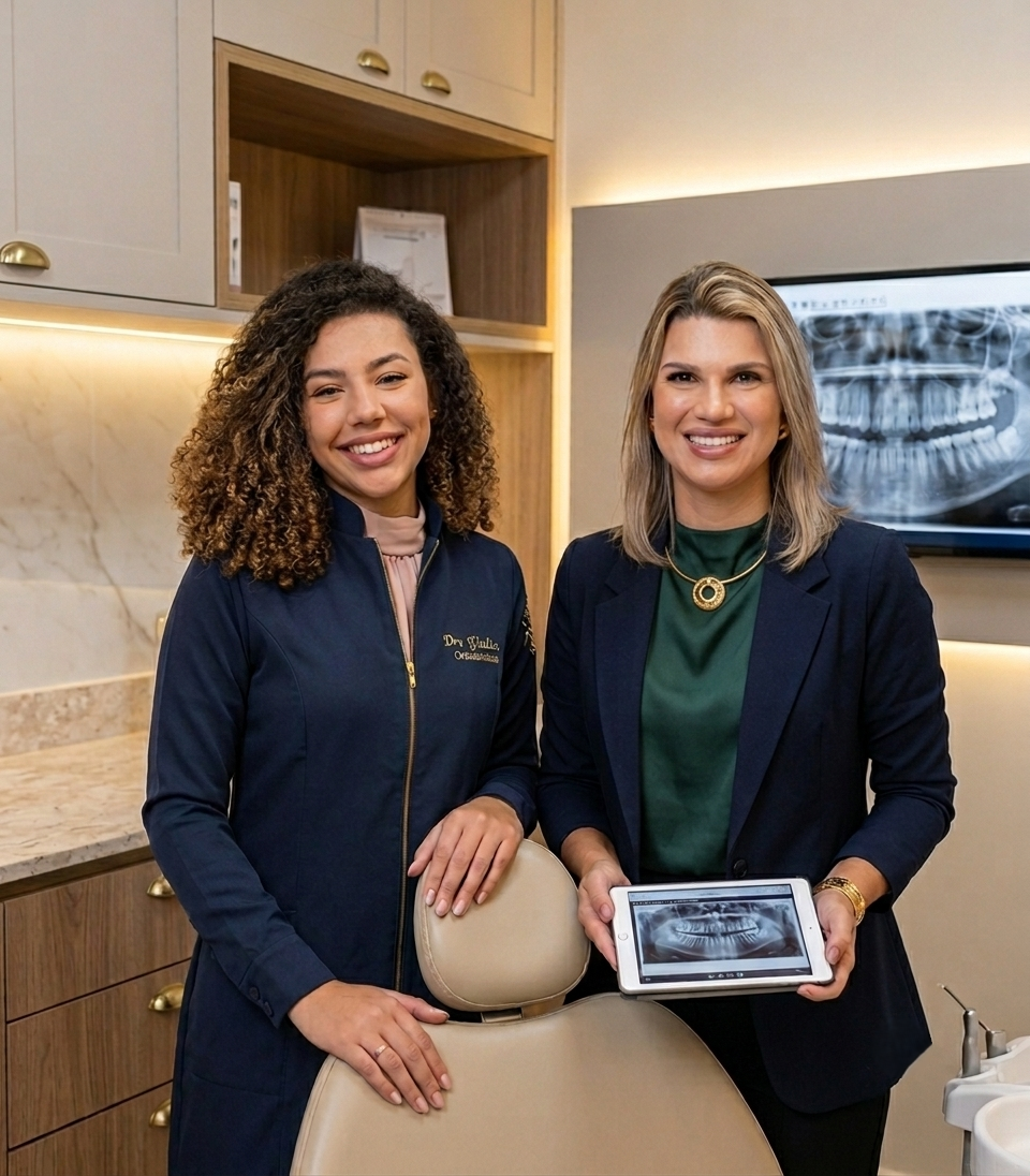 Dra. Giulia e Priscila, equipe da Clínica Dentariis